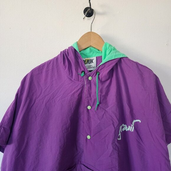 Vintage 80s 90s Neon Purple Windbreaker Short Sleeve by Derik Made in France - Picture 2 of 4
